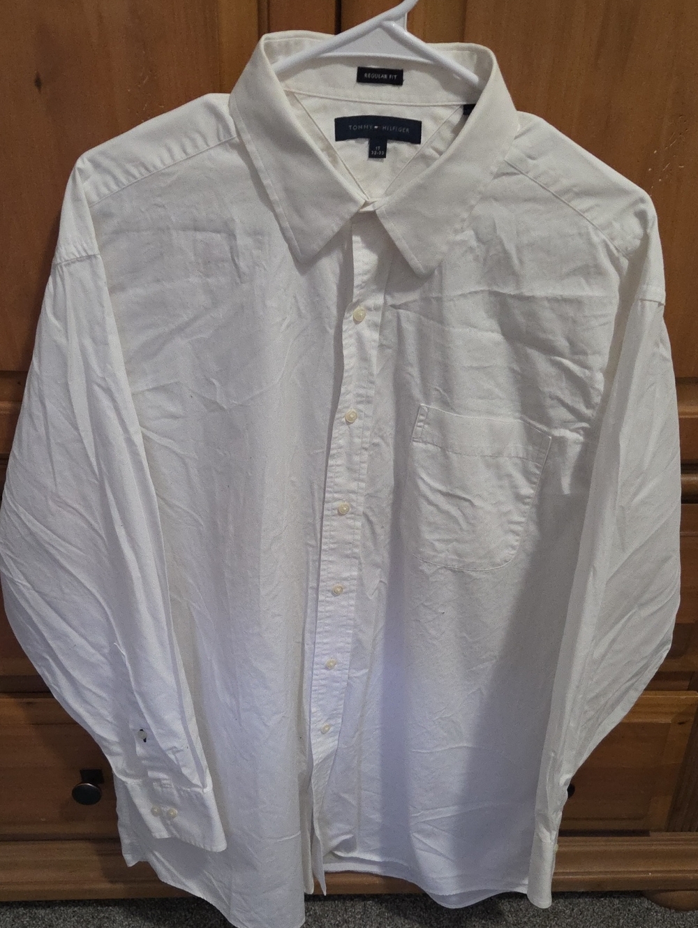 Hilfiger White Long-Sleeve Dress Shirt - Large 17 32/33 Cotton